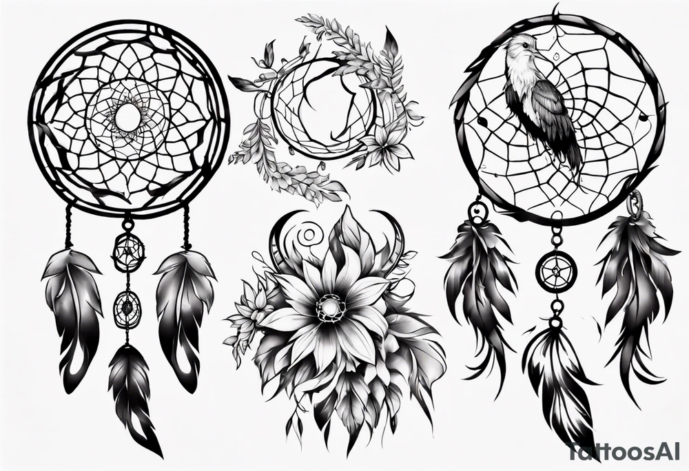 Phoenix floral dream catcher tattoo idea