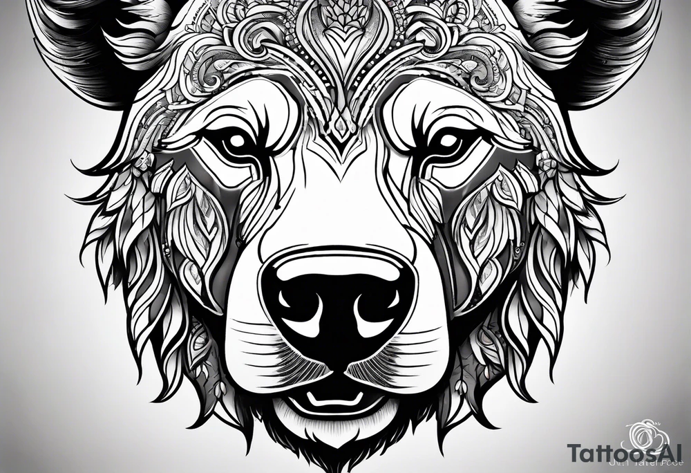 Make me a tattoo of half a bear's face and half a bull's face on one face tattoo idea