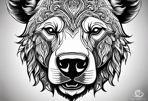 Make me a tattoo of half a bear's face and half a bull's face on one face tattoo idea