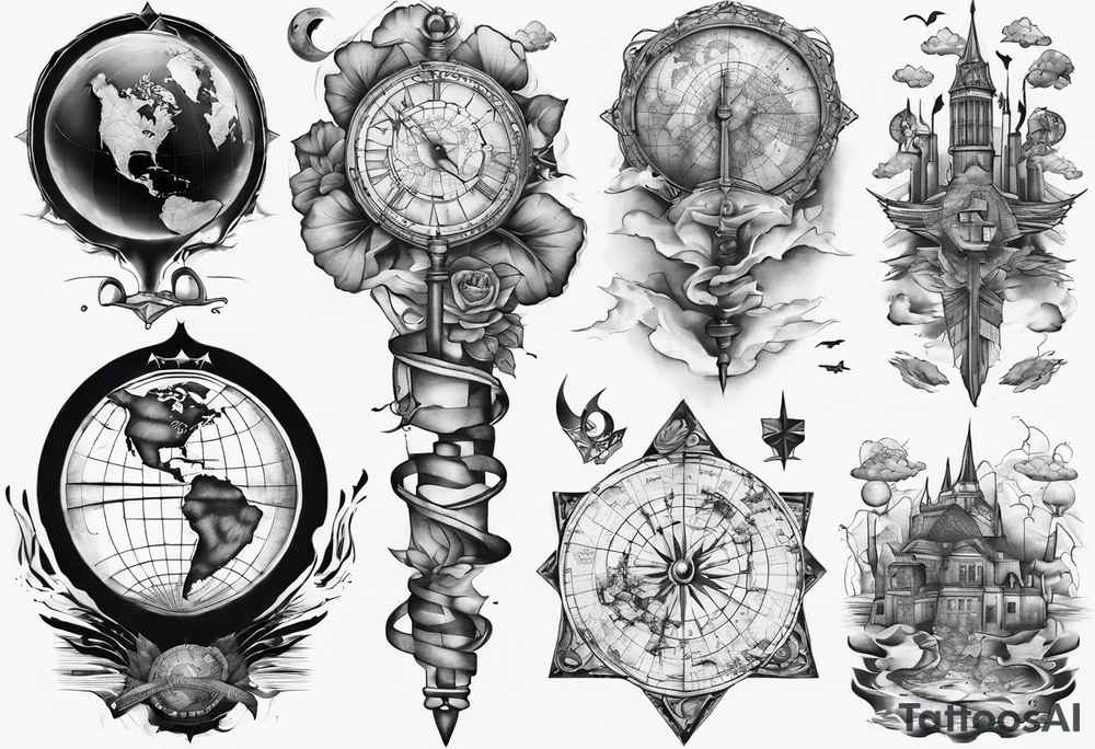 maps full arm tattoo idea