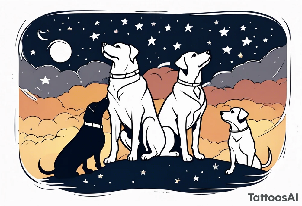 3 dogs looking up at the night sky tattoo idea