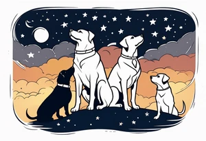 3 dogs looking up at the night sky tattoo idea