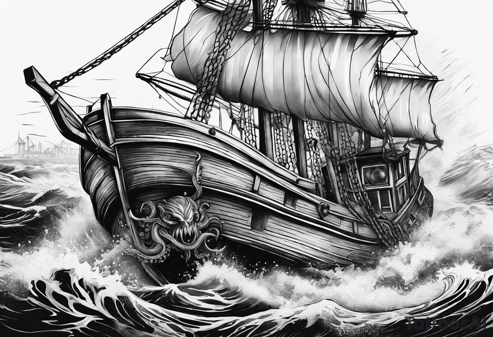Kraken breaking boat. tattoo idea