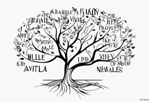 A family tree of  names Larry , J'Mille , Orenzo , Kameron , Kaleb Chance, K'Mia London , Brooklyn , Jayla , Violet tattoo idea