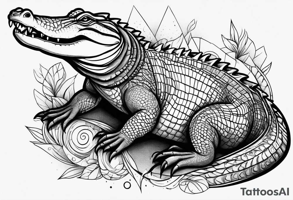 Full body alligator with tail leg top view tattoo idea