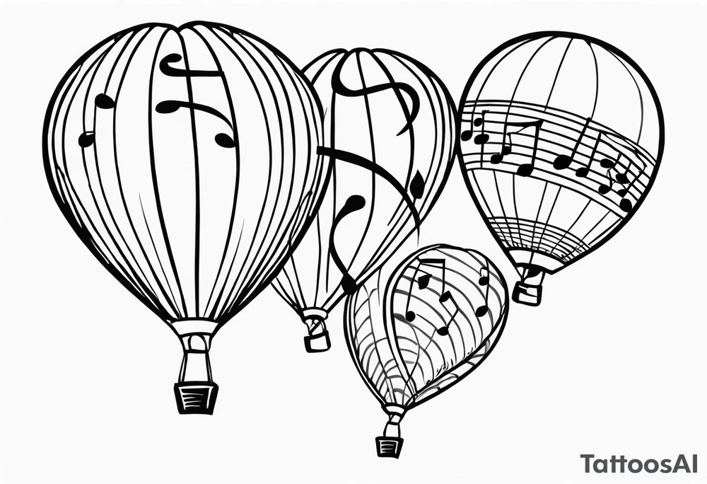 music notes and hearts with balloons tattoo idea