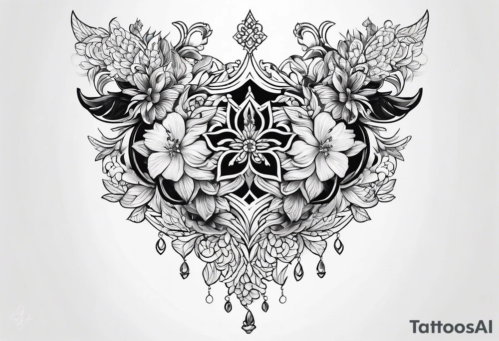 small ornate vertical floral sternum tattoo tattoo idea
