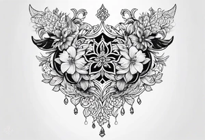 small ornate vertical floral sternum tattoo tattoo idea