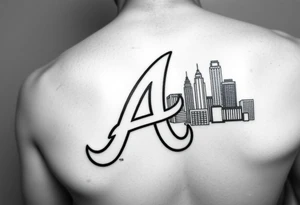 Atlanta Braves letter logo “A” overlapping the Atlanta skyline in the back on the right. The buildings as concise and jam packed parallel the logo. tattoo idea