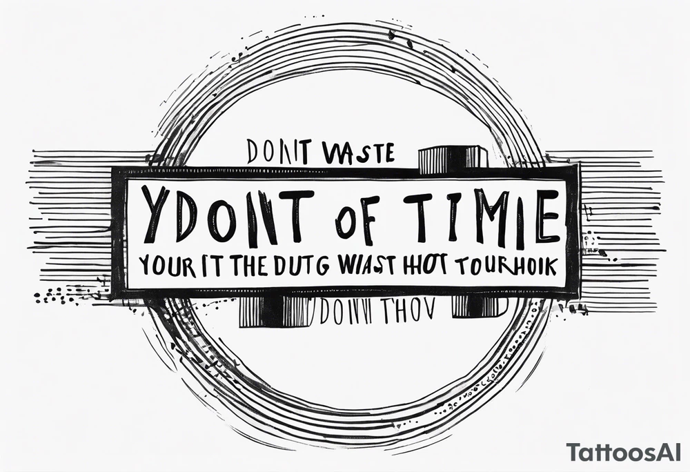Circle of text on rhe hand with the tezt of dont waste tour time looking back youre not going that way tattoo idea