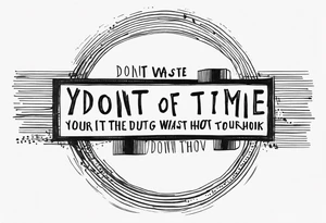 Circle of text on rhe hand with the tezt of dont waste tour time looking back youre not going that way tattoo idea