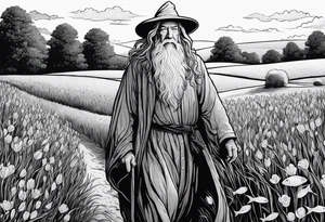 gandalf walking into a field made out of fish tattoo idea