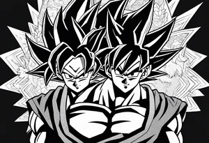Son-Goku as a super saiyajin . A huge dragonball surrounds the whole scenery. Gokus friends are surrounding him as shadows tattoo idea