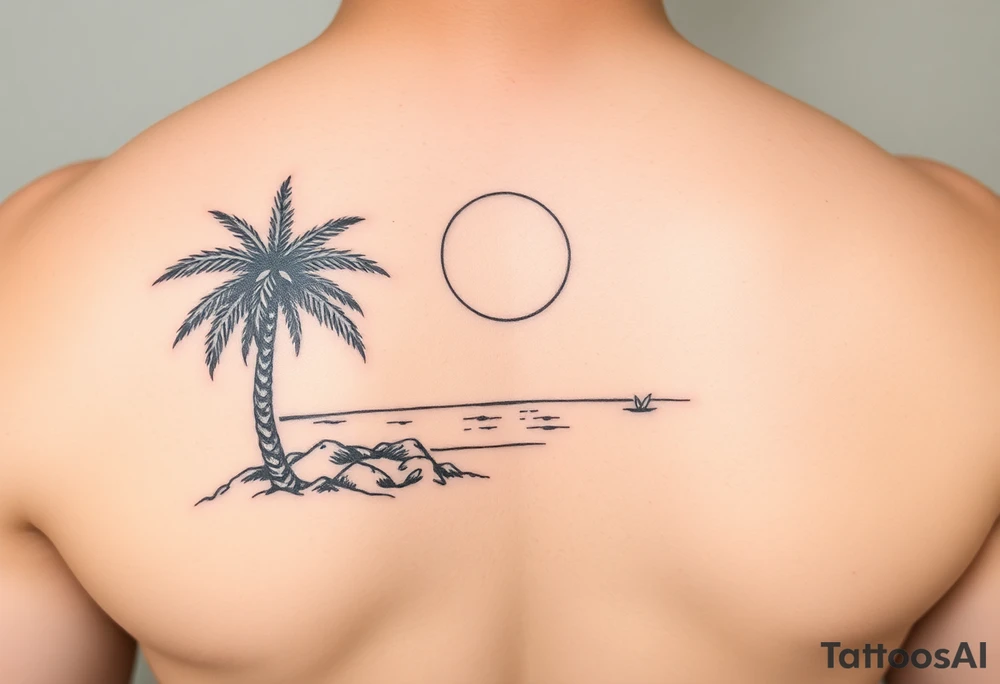 palm tree, beach, sun, timeline tattoo idea