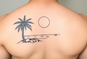palm tree, beach, sun, timeline tattoo idea
