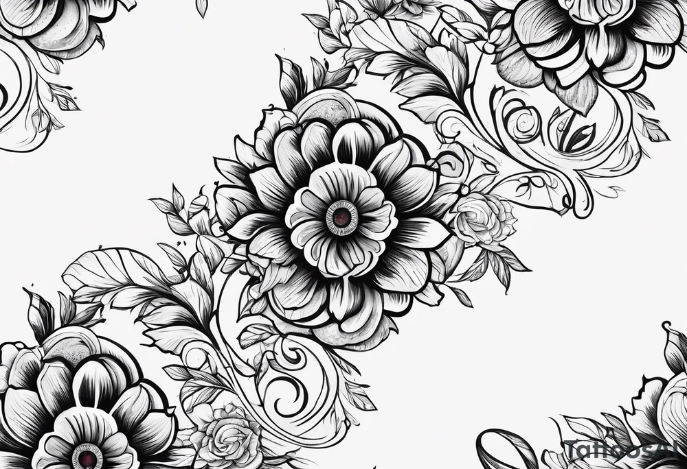 Initials R, E, J incorporated into a flower tattoo design tattoo idea