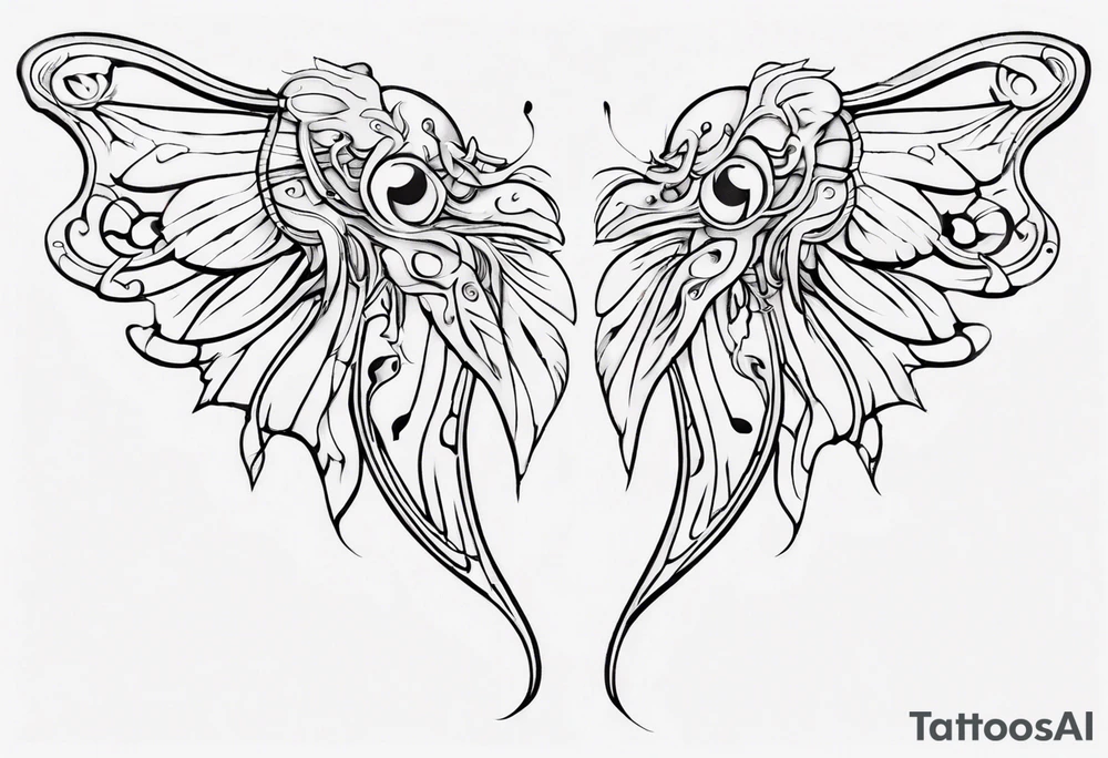 Curiosity inscribed into the basic outline of a ffairy wing tattoo idea