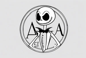 Jack Skellington with letter "A" and date 07/06/2023 tattoo idea