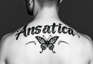 Anastacia in old English mixed with graffiti needs a butterfly or two long beach California vibes as a sleeve tattoo idea