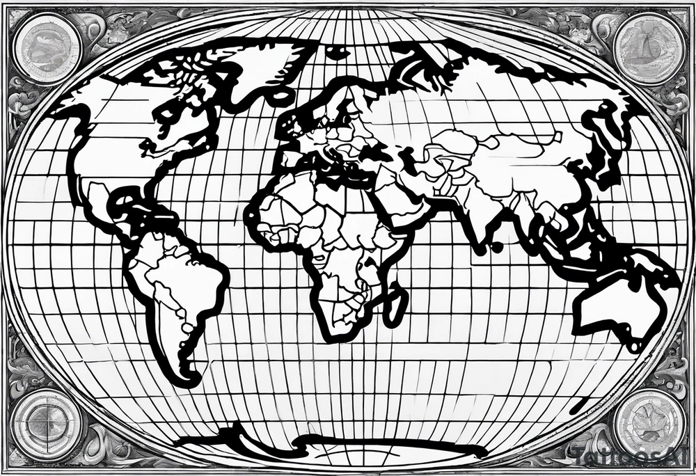 the earth with a flat map design without borders with very light shading placed on a grid tattoo idea the earth with a flat map design without borders with very light shading placed on a grid tattoo idea