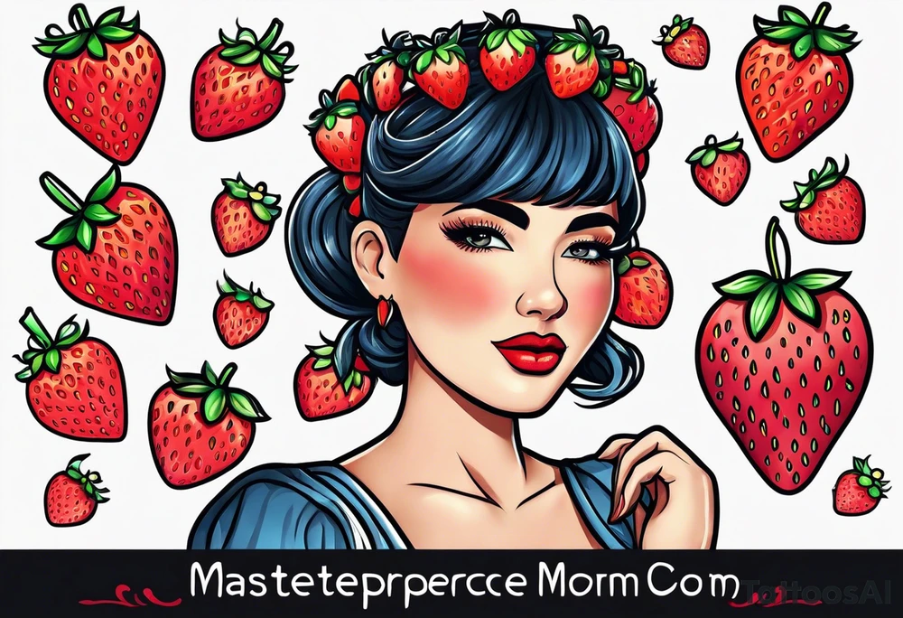 American traditional simple single  Strawberry Mom Banner tattoo idea