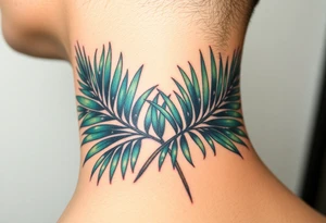 realistic large woven palm leaves tattoo idea