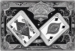 deck of card sprung in the air, you see the word magic as they fall from hand to hand tattoo idea