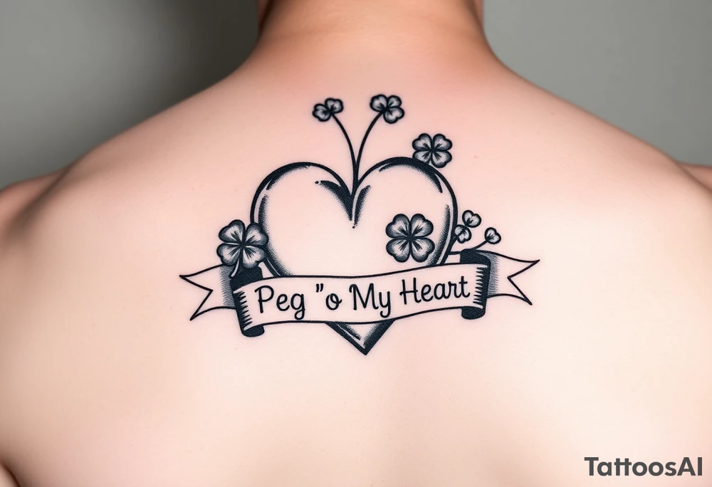 Cute Heart with shamrocks and a banner that says "Peg 'o My Heart" tattoo idea