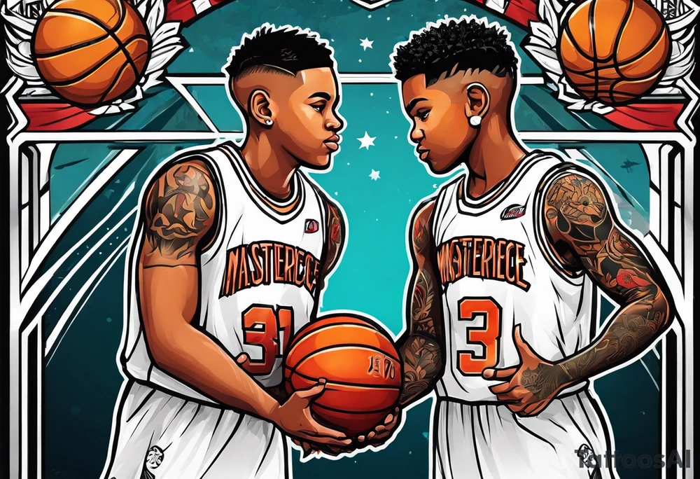 Two boys selling basketball cards tattoo idea