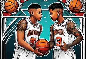 Two boys selling basketball cards tattoo idea