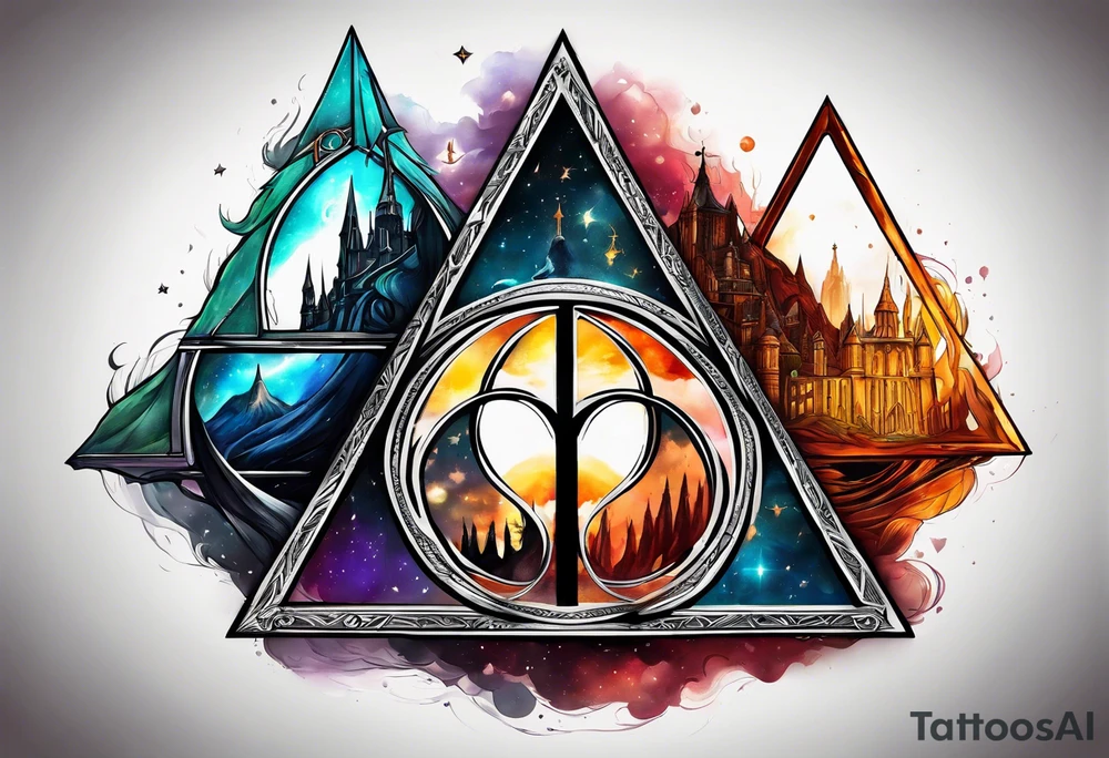 Deathly hallows symbol with star wars and lord of the rings tattoo idea