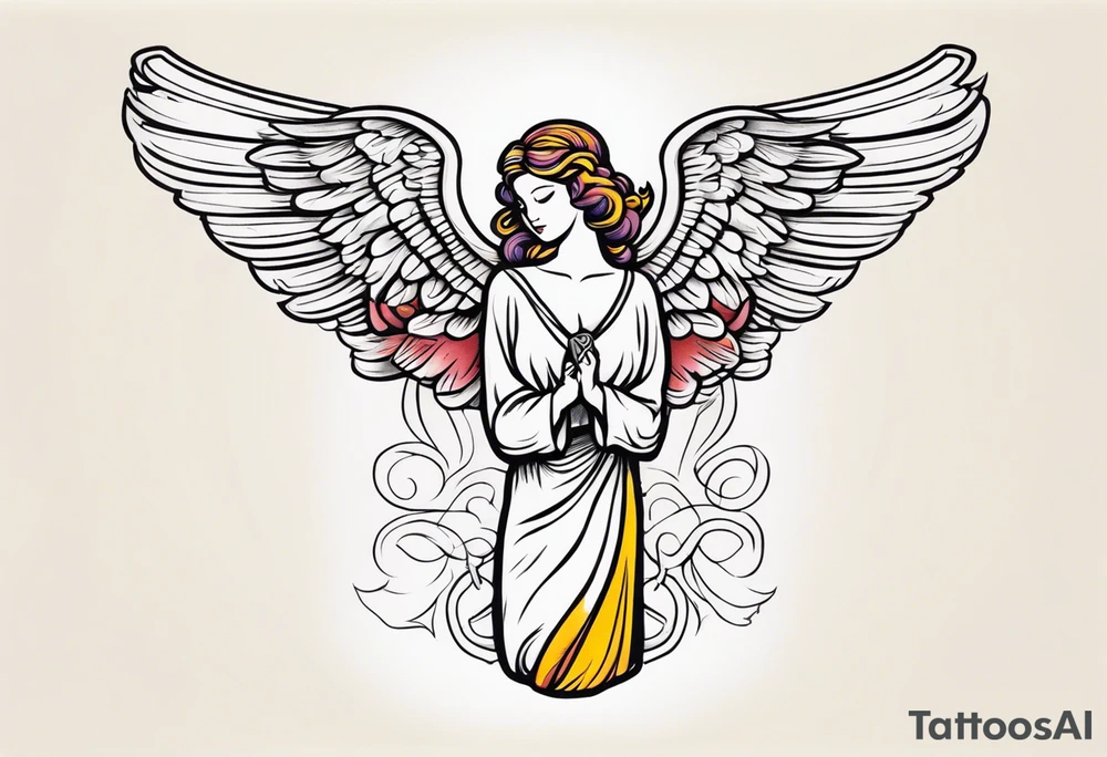 angel vintage tattoo style old school traditional bold color tattoo idea