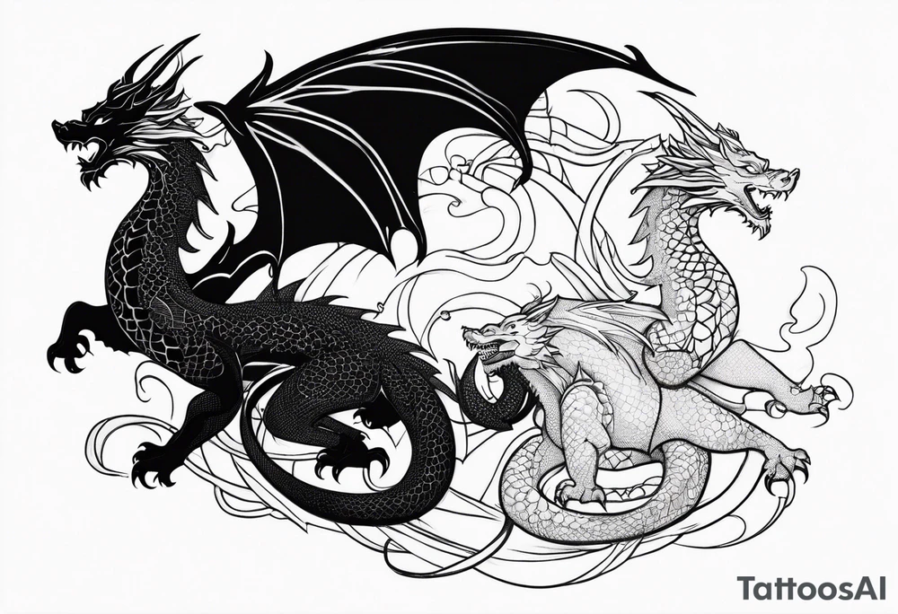 Mother dragon protecting 3 young dragons tattoo idea