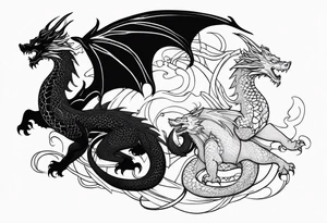 Mother dragon protecting 3 young dragons tattoo idea
