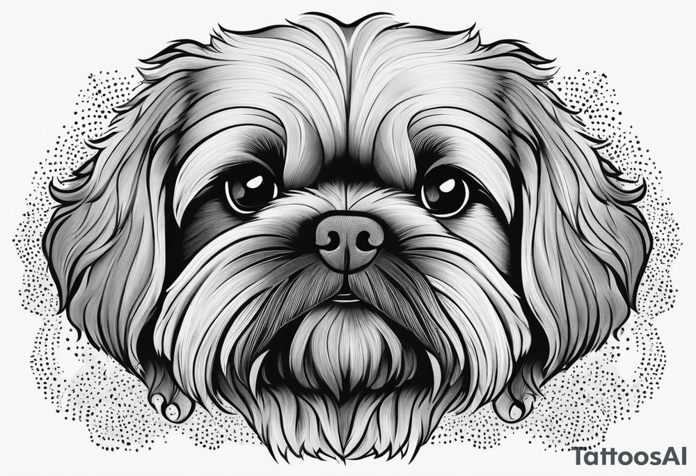 Design a small outline tattoo of a Shih Tzu with long hair flowing, capturing its adorable and regal presence. tattoo idea