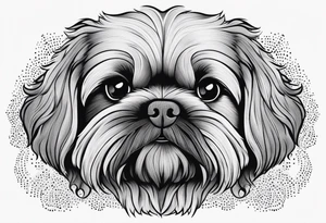 Design a small outline tattoo of a Shih Tzu with long hair flowing, capturing its adorable and regal presence. tattoo idea