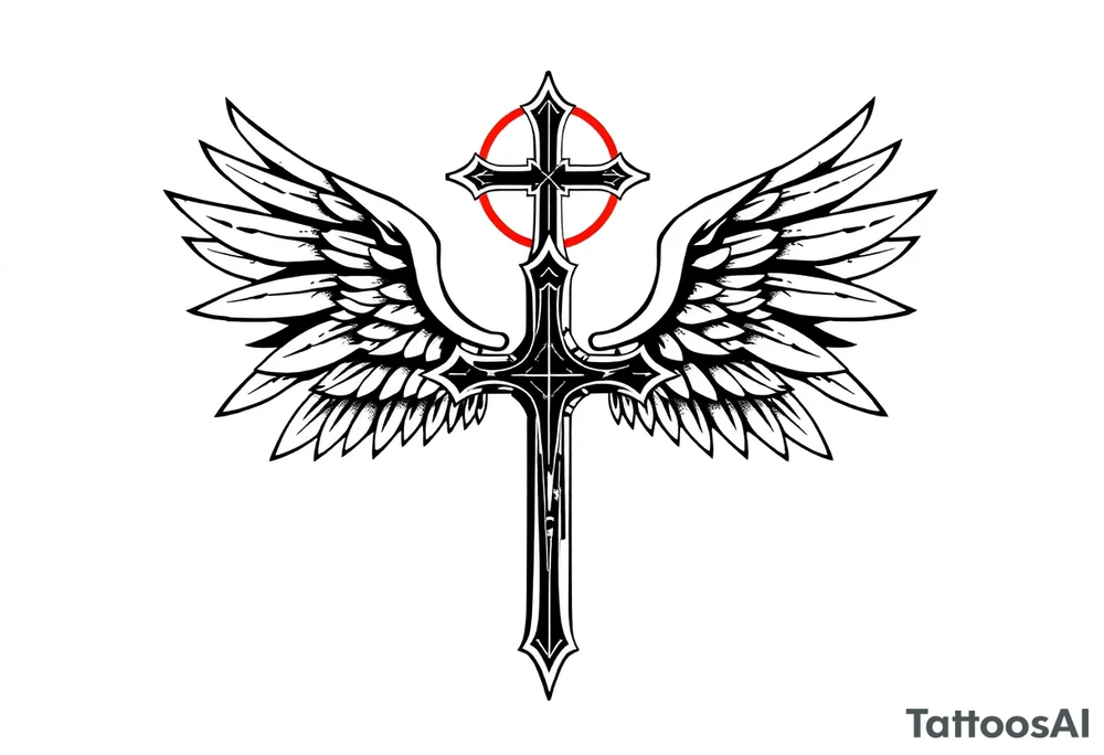 Geometric angel wings with Cross life and death tattoo idea