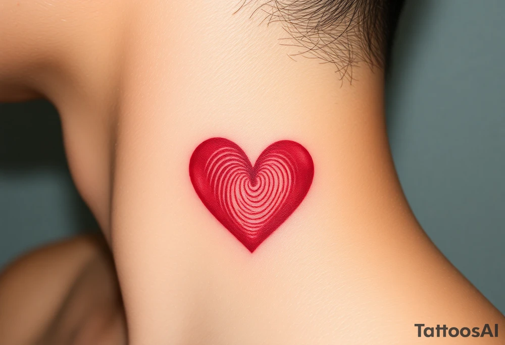 A heart-shaped fingerprint in deep red and soft gold, symbolizing passion and eternal love, with a subtle watercolor effect tattoo idea