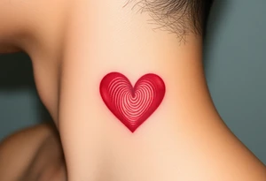 A heart-shaped fingerprint in deep red and soft gold, symbolizing passion and eternal love, with a subtle watercolor effect tattoo idea