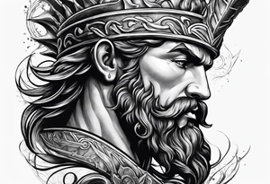 Poseidon side face profile and trident tattoo idea