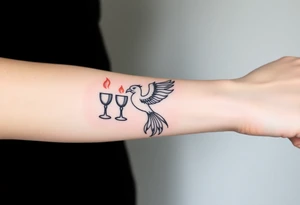 Phoenix bird with flames holding two goblets (like the two of cups from tarot cards) on my forearm tattoo idea