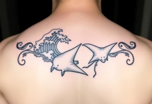 Music inspired kirituhi with wave forms and deep sea manta rays tattoo idea