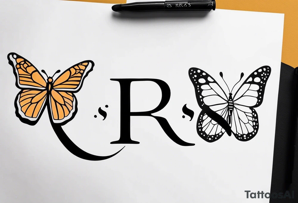 The initials R and S with a small butterfly on the S tattoo idea