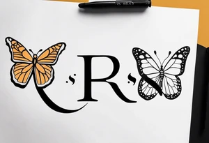 The initials R and S with a small butterfly on the S tattoo idea