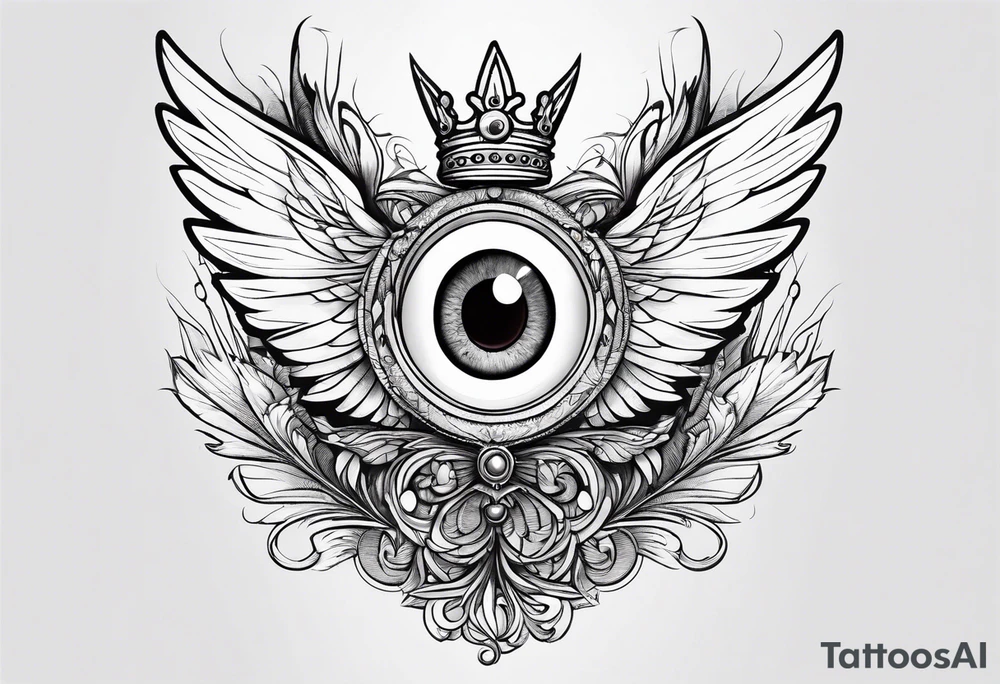 big eye with wings and crown tattoo idea