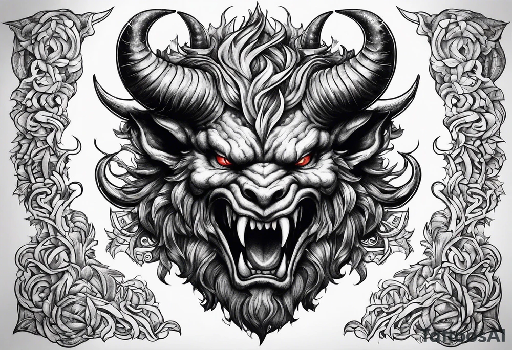 Horned Devil fighting tattoo idea
