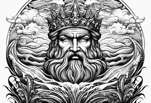 Poseidon steht in einer Welle im Meer tattoo idea