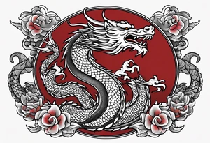 Asian dragon coiling around an anchor centered on the Korean flag tattoo idea