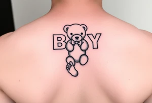 Baby letter blocks, girl, teddy bear, baby foot print tattoo idea