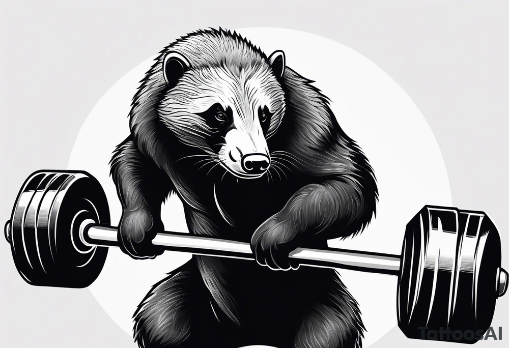 Muscular old honey badger lifting barbell. tattoo idea